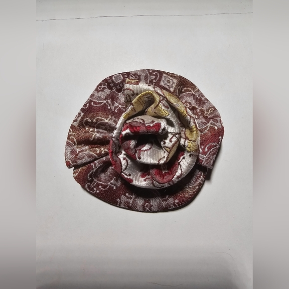 Camelia flower tie scarf maroon tan corsage brooch pin unisex formal event luxur - Picture 5 of 10